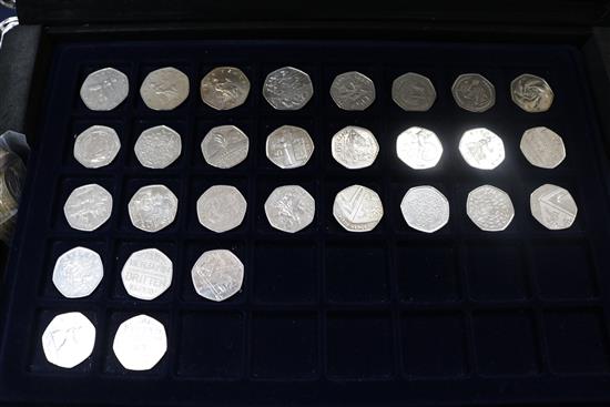 Five collectors cases of British and World coinage, 18th-20th century